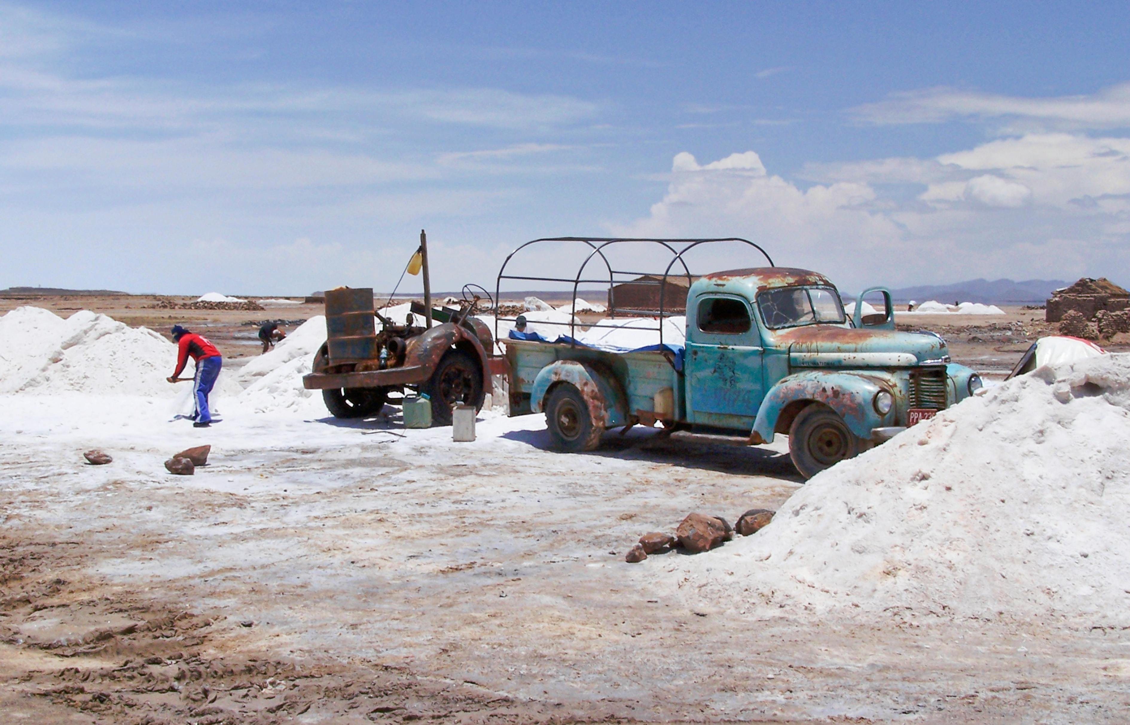 A wide view of an industrial lithium mining site in Bolivia.