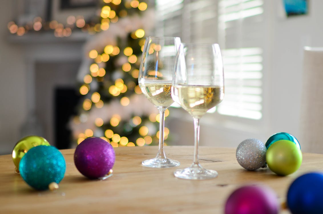 Free Two Champagne Glasses Near Baubles Stock Photo