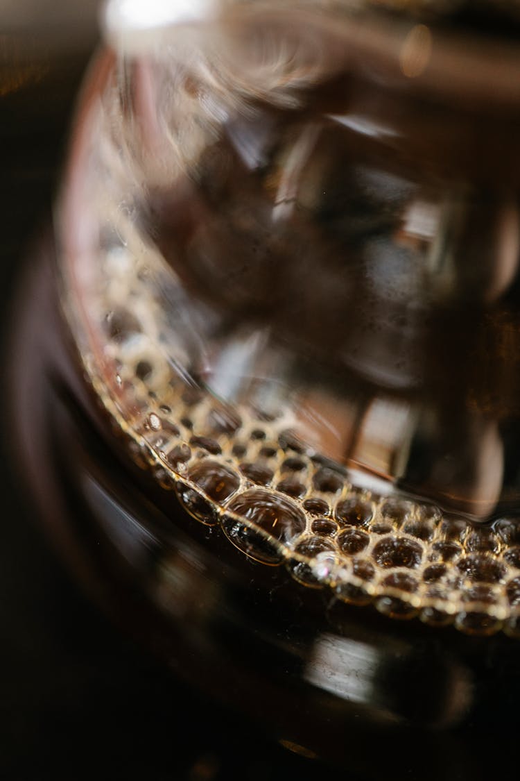 Hot Aromatic Coffee With Bubbles In Cup