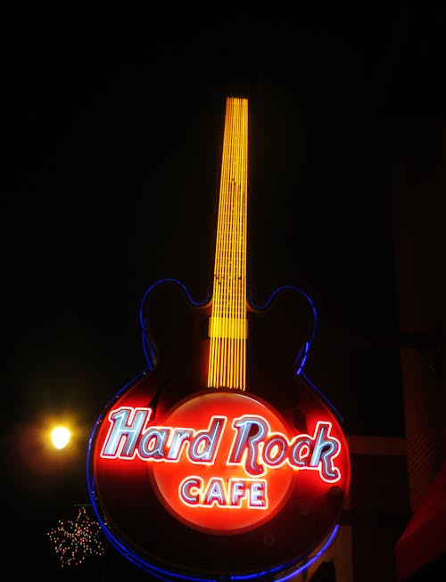 Free Hard Rock Cafe Led Guitar Signage Stock Photo