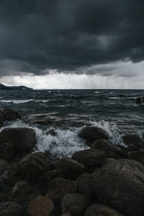 Sea Waves Crashing the Rocks on the Shore