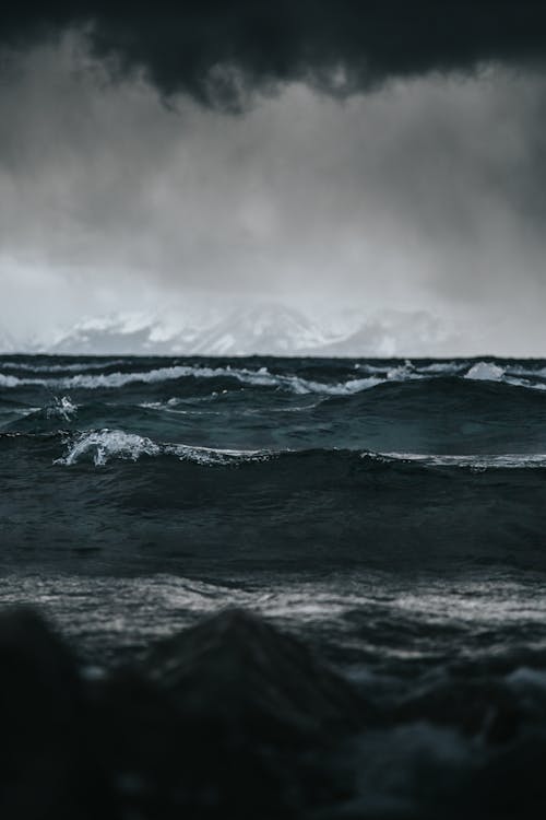 Big Sea Waves Under Gloomy Sky