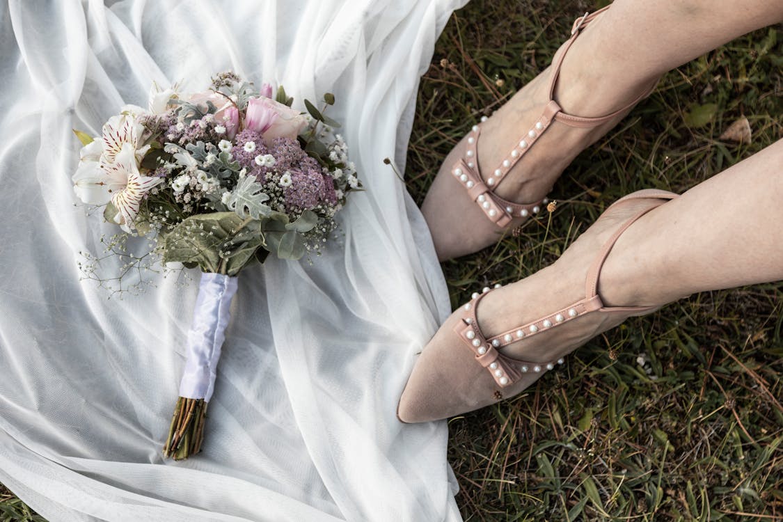 Wedding Bouquet over a White Fabric