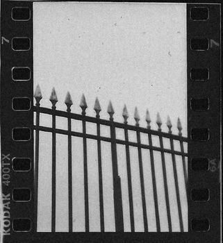 Artistic black and white film photo of an iron fence with grain texture.. pexels, artistic, black