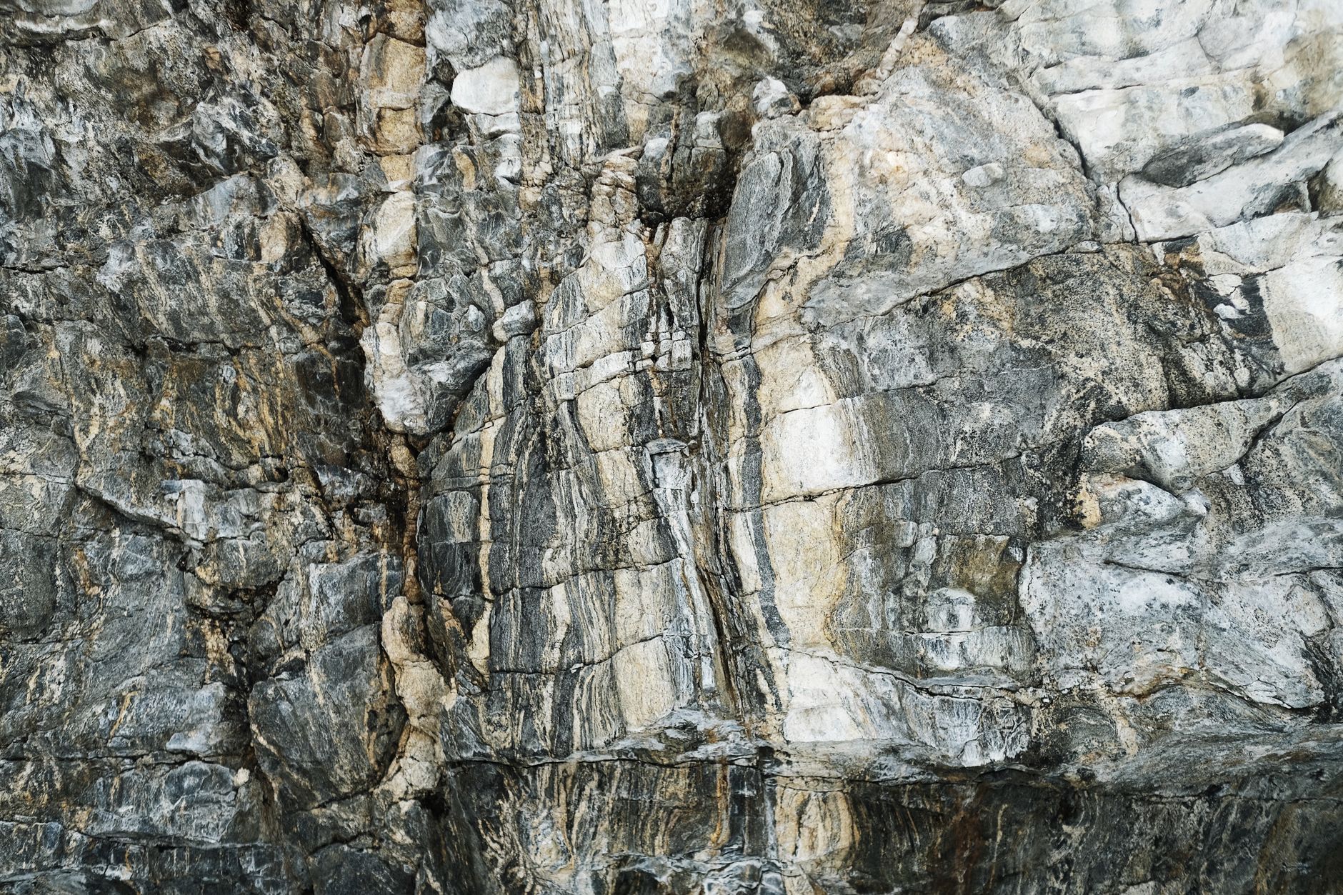 Detailed view of a natural granite cliff face showing texture and geological formations.