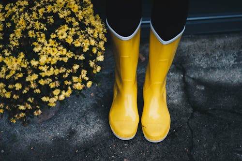 Free Photo of Yellow Boots Near Flowers Stock Photo