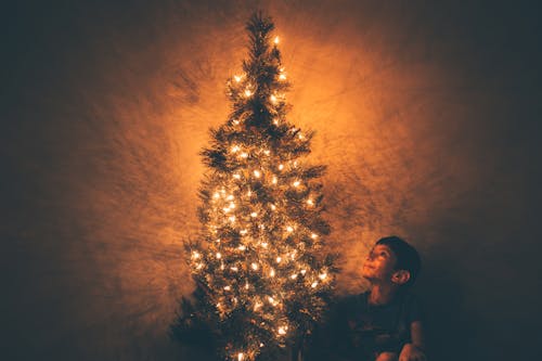 Free Boy Beside Christmas Tree Illustration Stock Photo