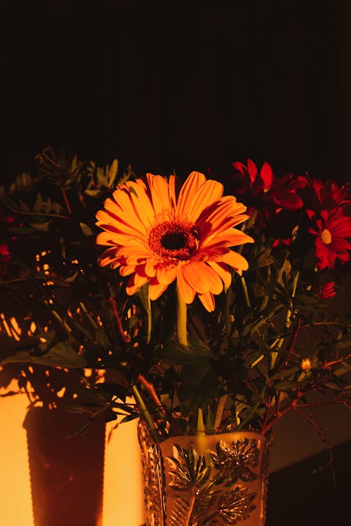 Bunch of Flowers in a Glass Vase