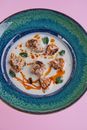 White and Blue Ceramic Plate With Food