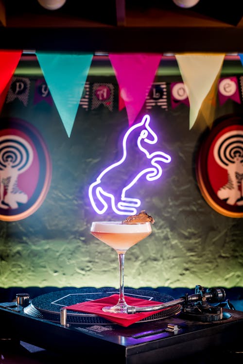 A Cocktail Drink on a Turntable