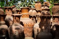 Brown Clay Vases on Green Grass