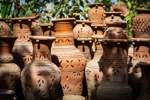 Brown Clay Vases on Green Grass