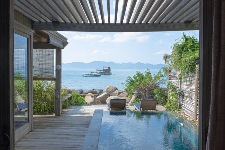 A Pool On A Deck By The Seaside