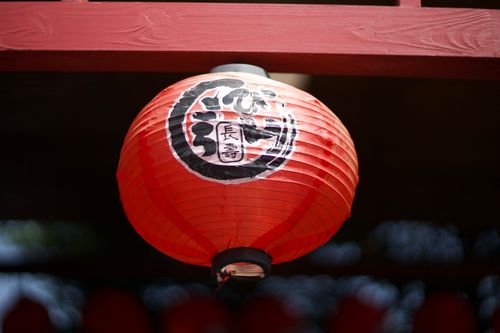 Free Vibrant close-up of a red Japanese lantern hanging in Taipei, Taiwan. Stock Photo