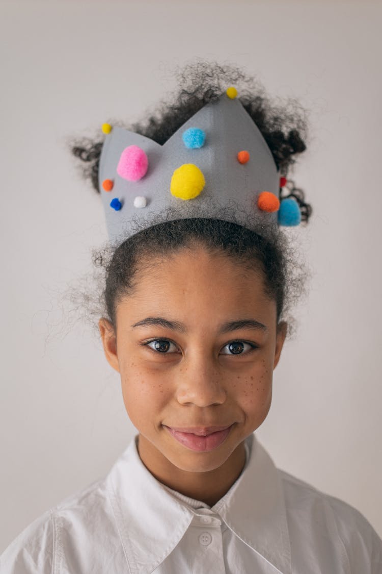 Cute Girl In Handmade Gray Crown