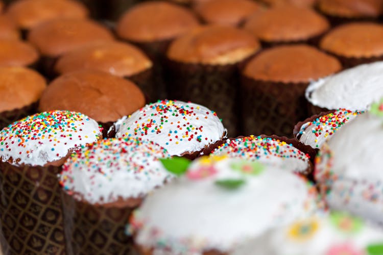 Tasty Easter Cakes Covered With White Sweet Icing