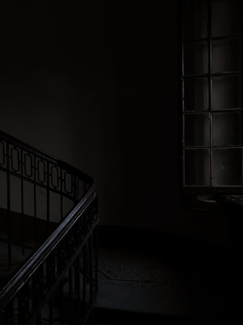 Dark staircase with black railings in residential building