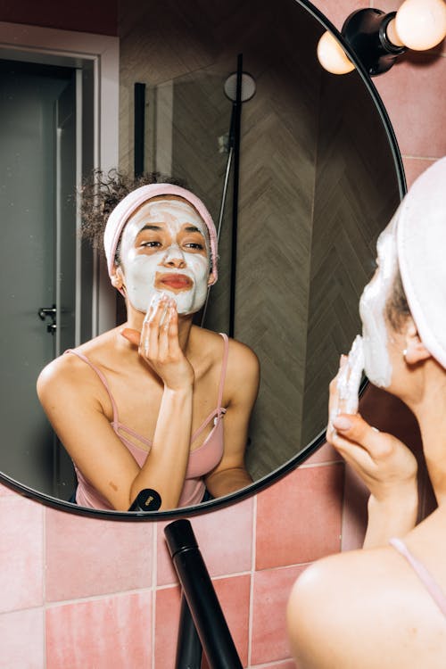 Free Girl Doing Her Facial Skin Care Stock Photo