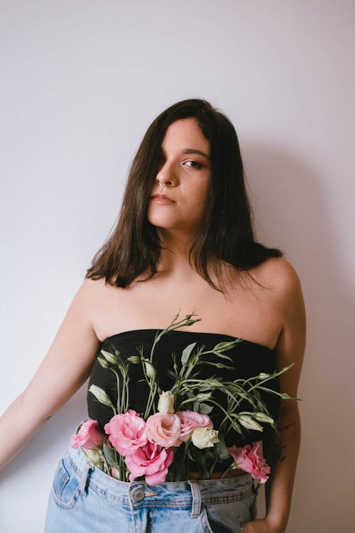 A Woman Wearing a Tube Top