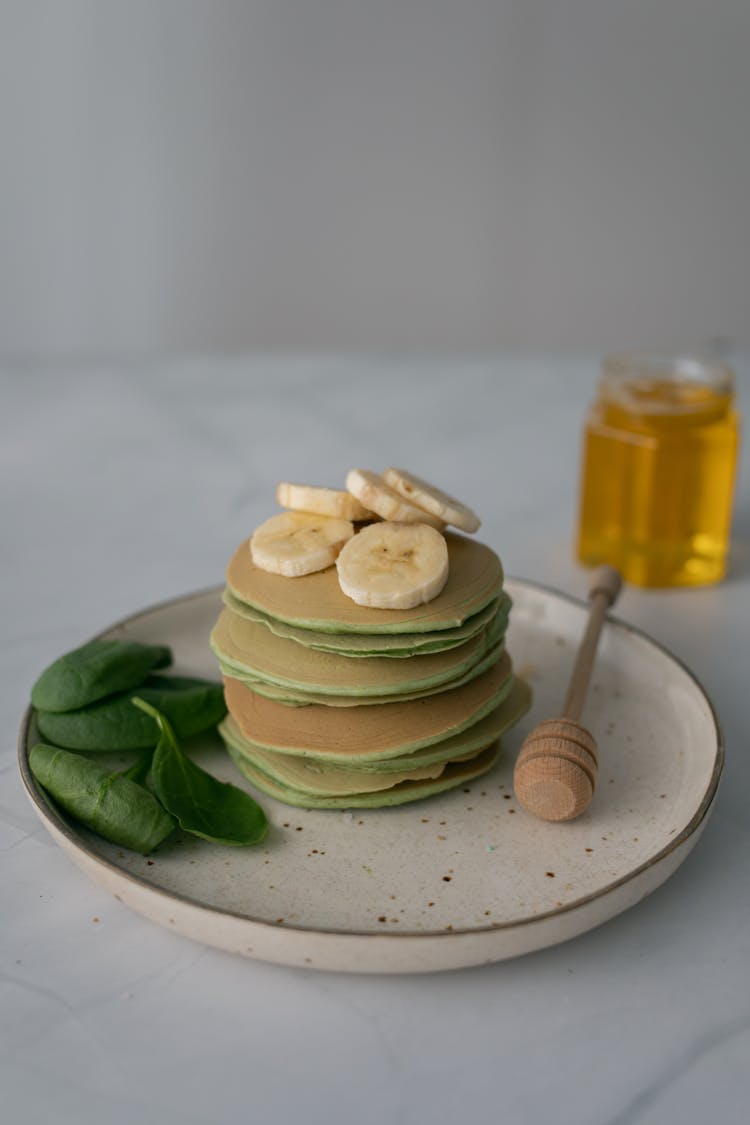 Banana Slices On Top Of A Pancake Stack