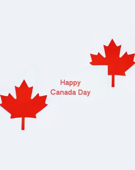 Celebrate Canada Day with this vibrant greeting card featuring red maple leaves and a festive message.