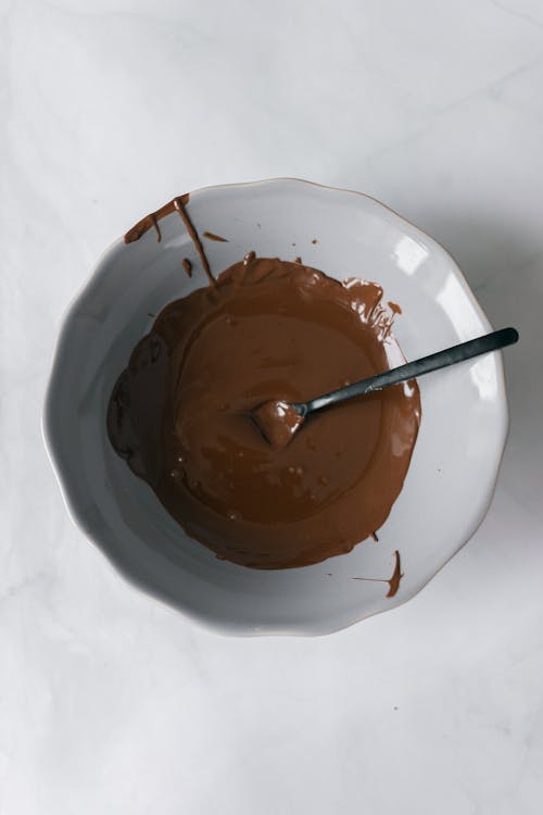 Melted Chocolate in White Bowl