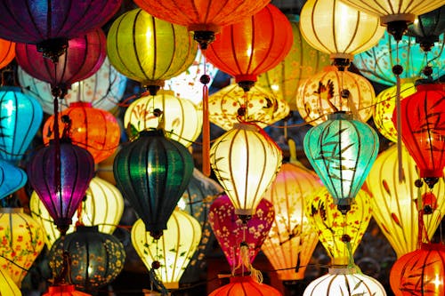 Assorted Colored Lighted Paper Lanterns