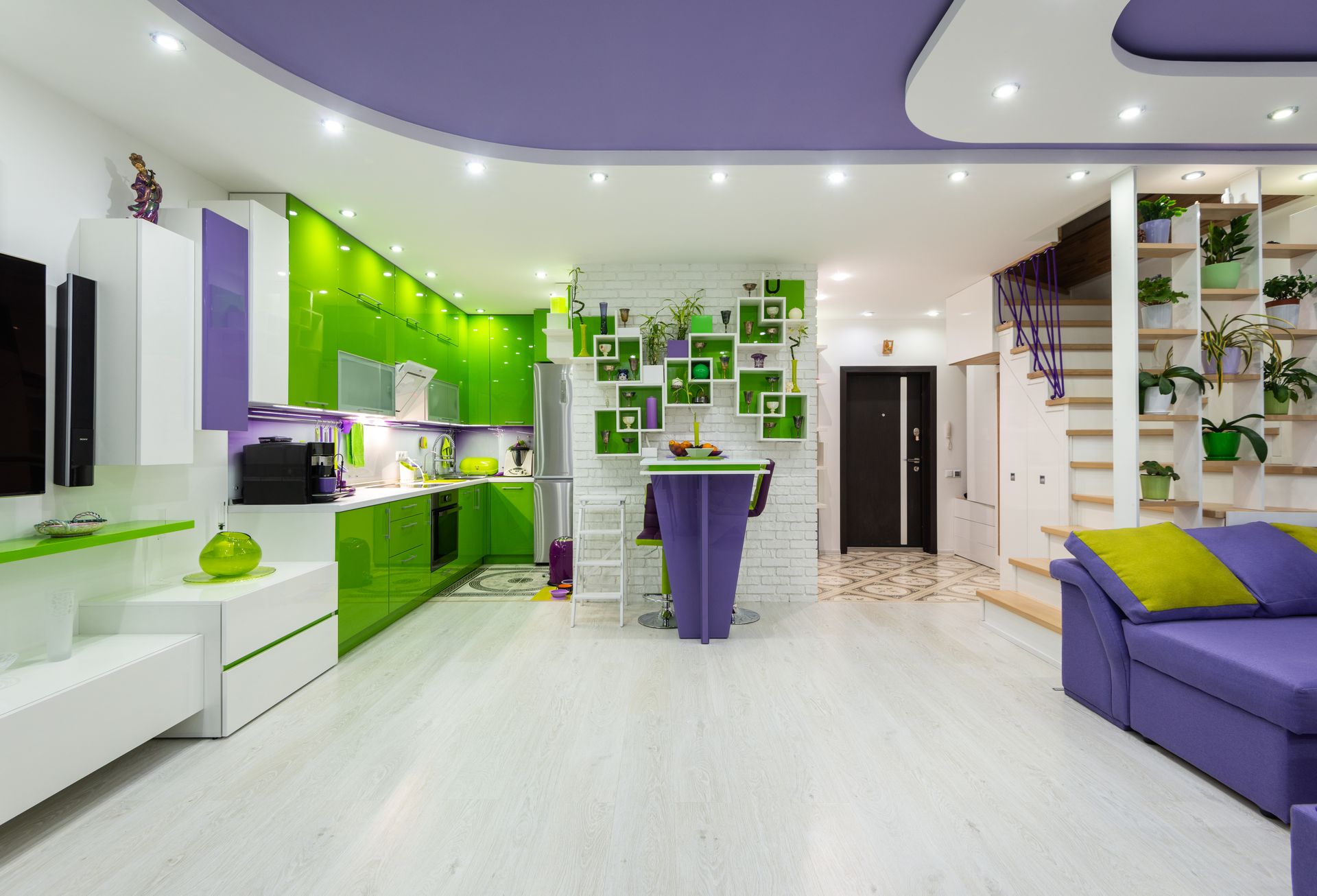 Spacious apartment with bright furniture and comfortable couch