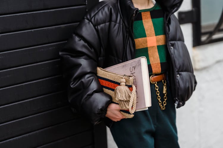 Crop Trendy Student With Copybook And Handbag On Street