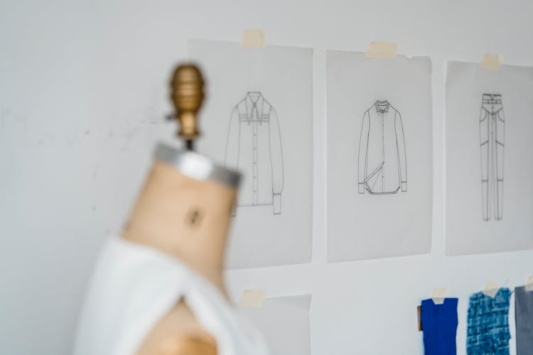 Mannequin Near Wall With Sketches