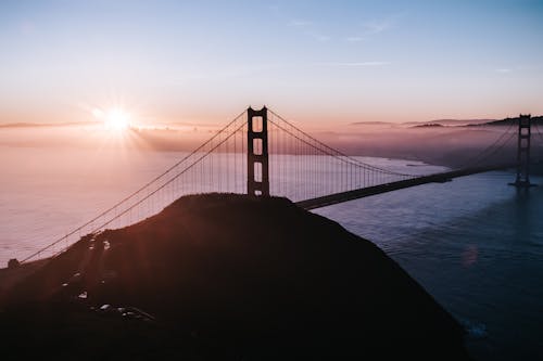 Aerial View of Silhouette of Golden Gate Bridge during Sunset