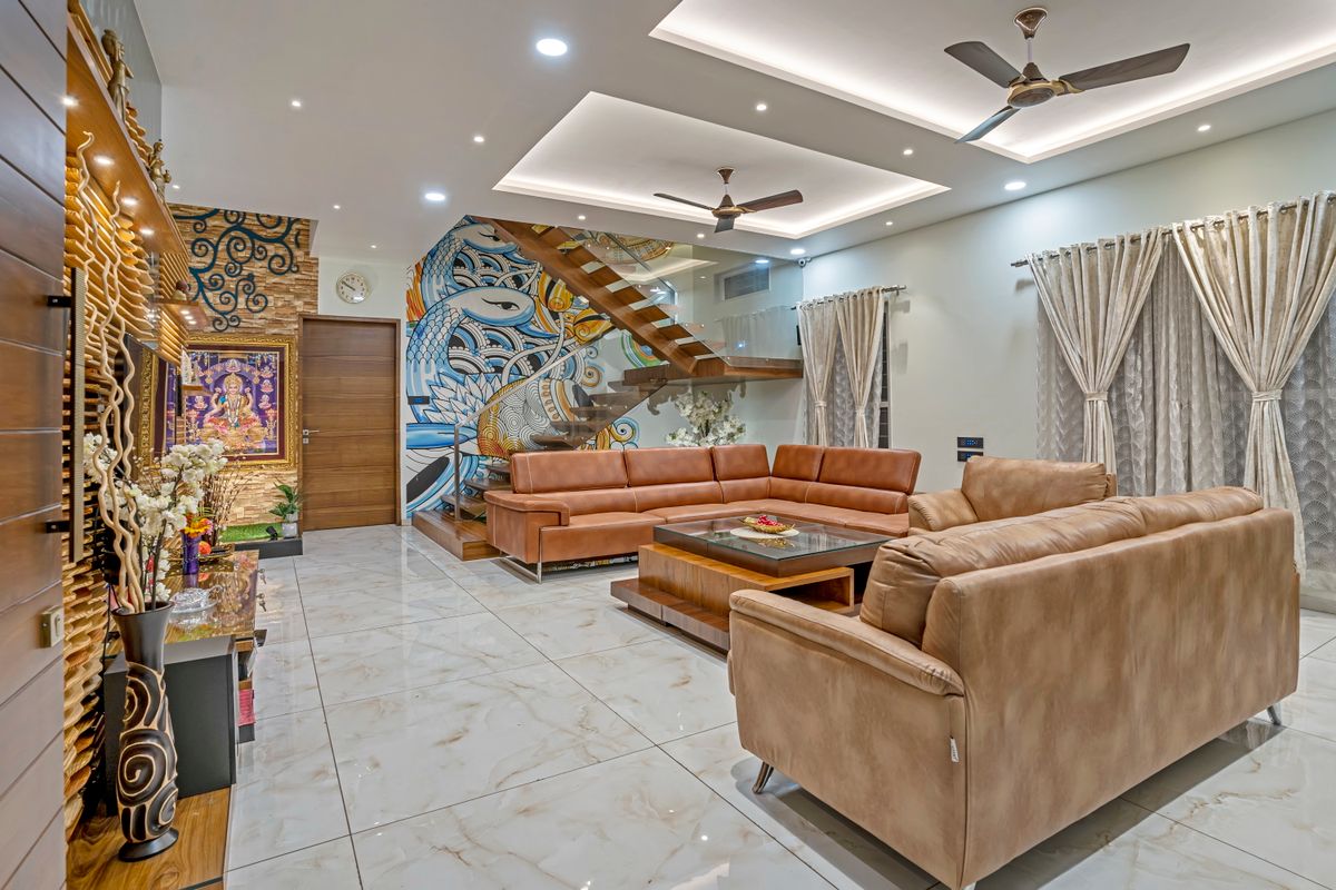 Calm living room with custom woodwork