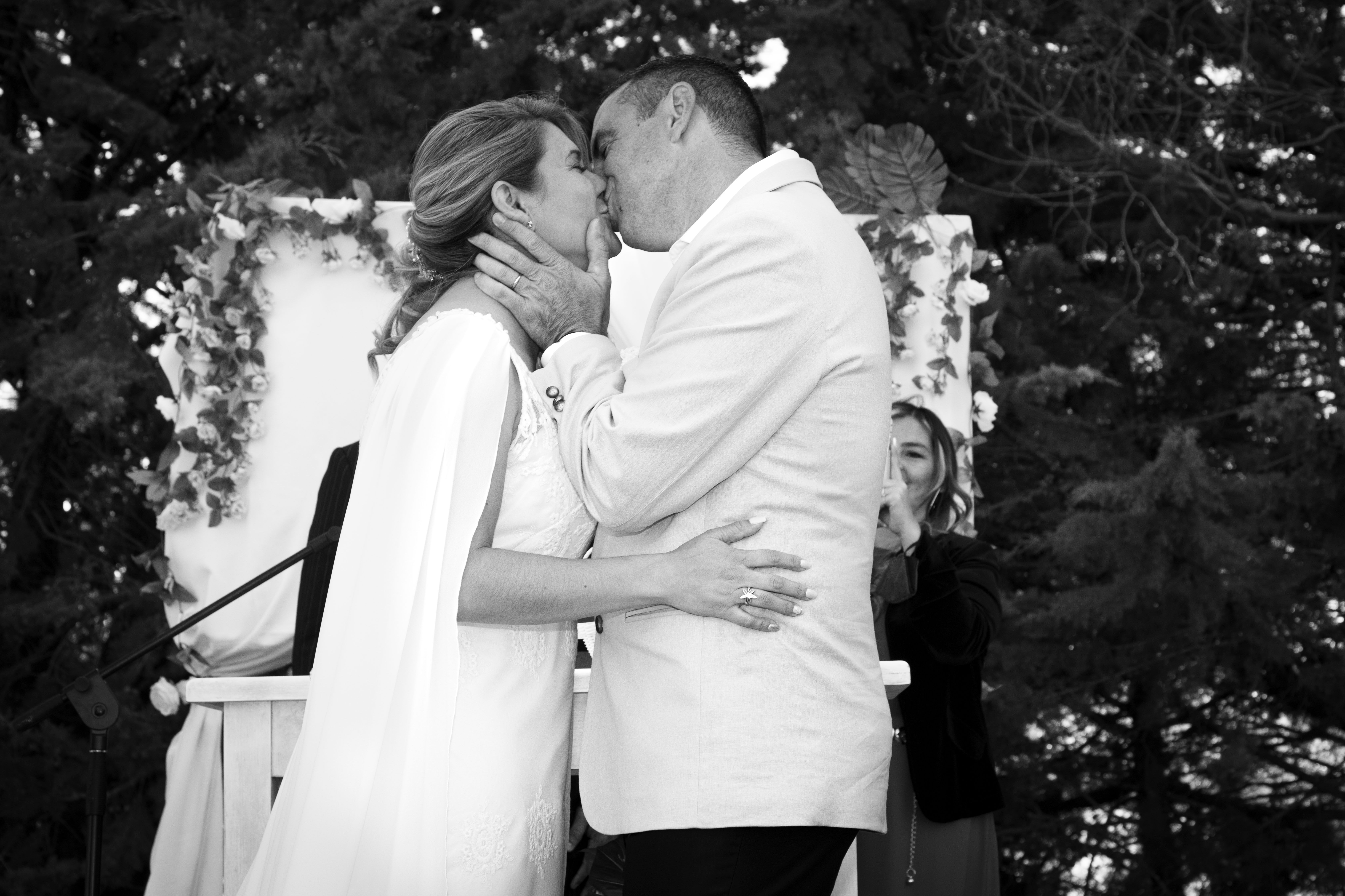 Black and White Photo of Newlyweds Kissing · Free Stock Photo