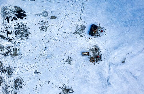 Aerial View of Frozen Water with Marks