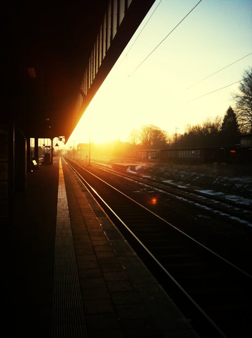 Free stock photo of idyll, morning sun, train station Stock Photo