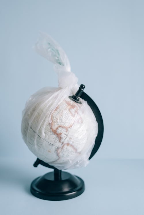 Black and White Globe Wrapped in Plastic 