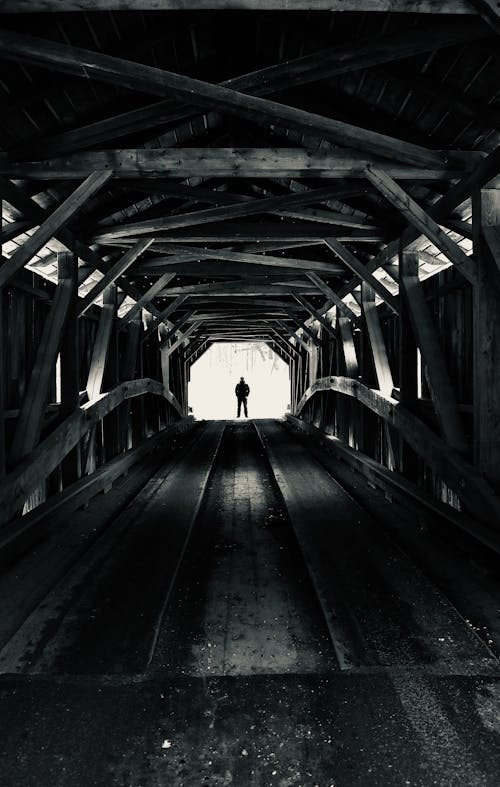 Free Monochrome Photo of a Tunnel Bridge  Stock Photo
