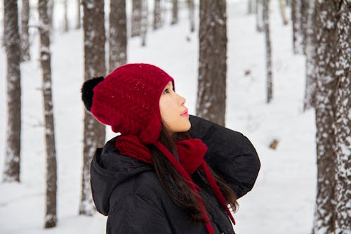 Close-up Photo of Woman wearing Red Beanie 