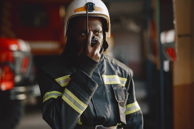 Fireman Using Walkie Talkie 