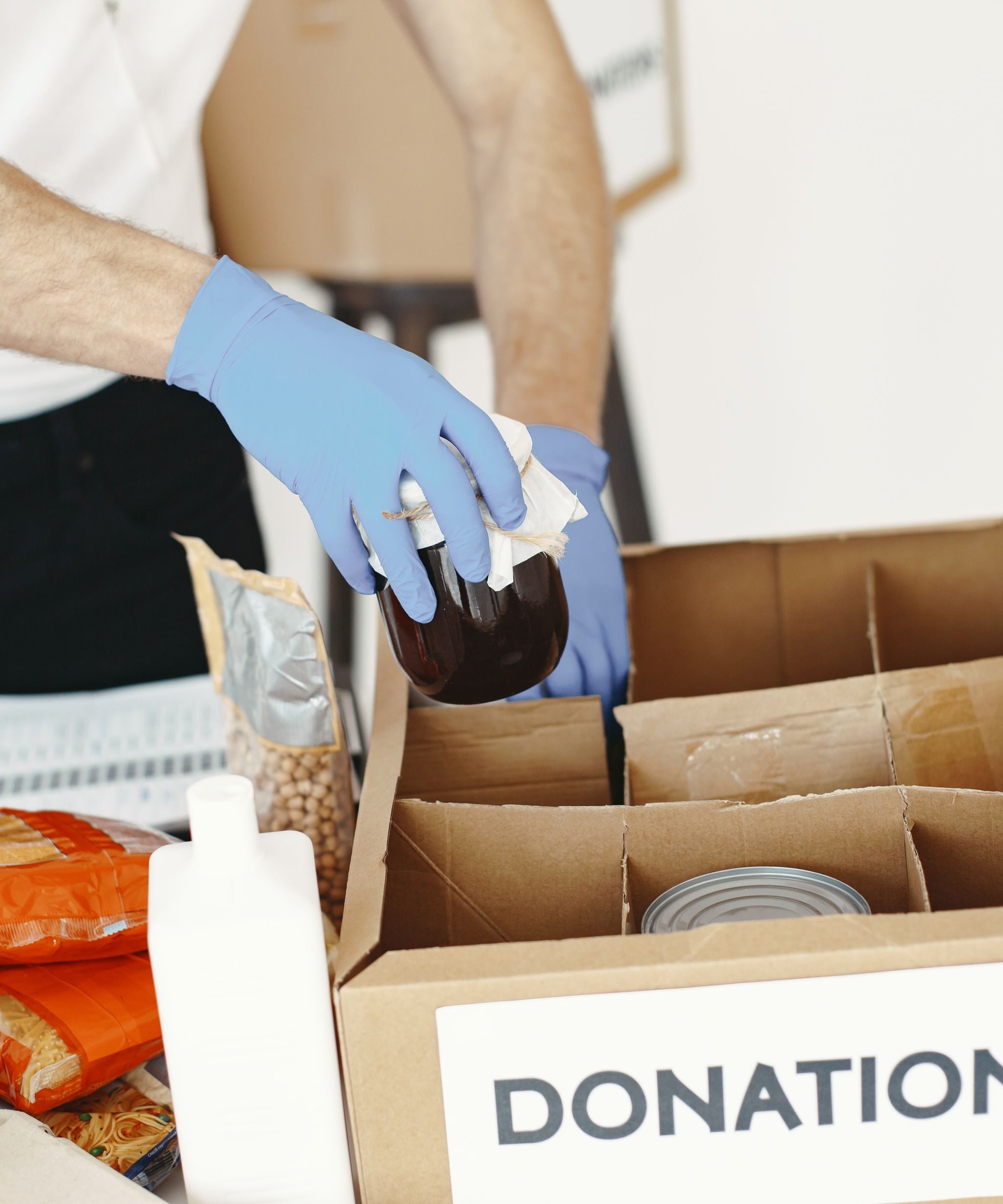 Volunteers sorting food donations