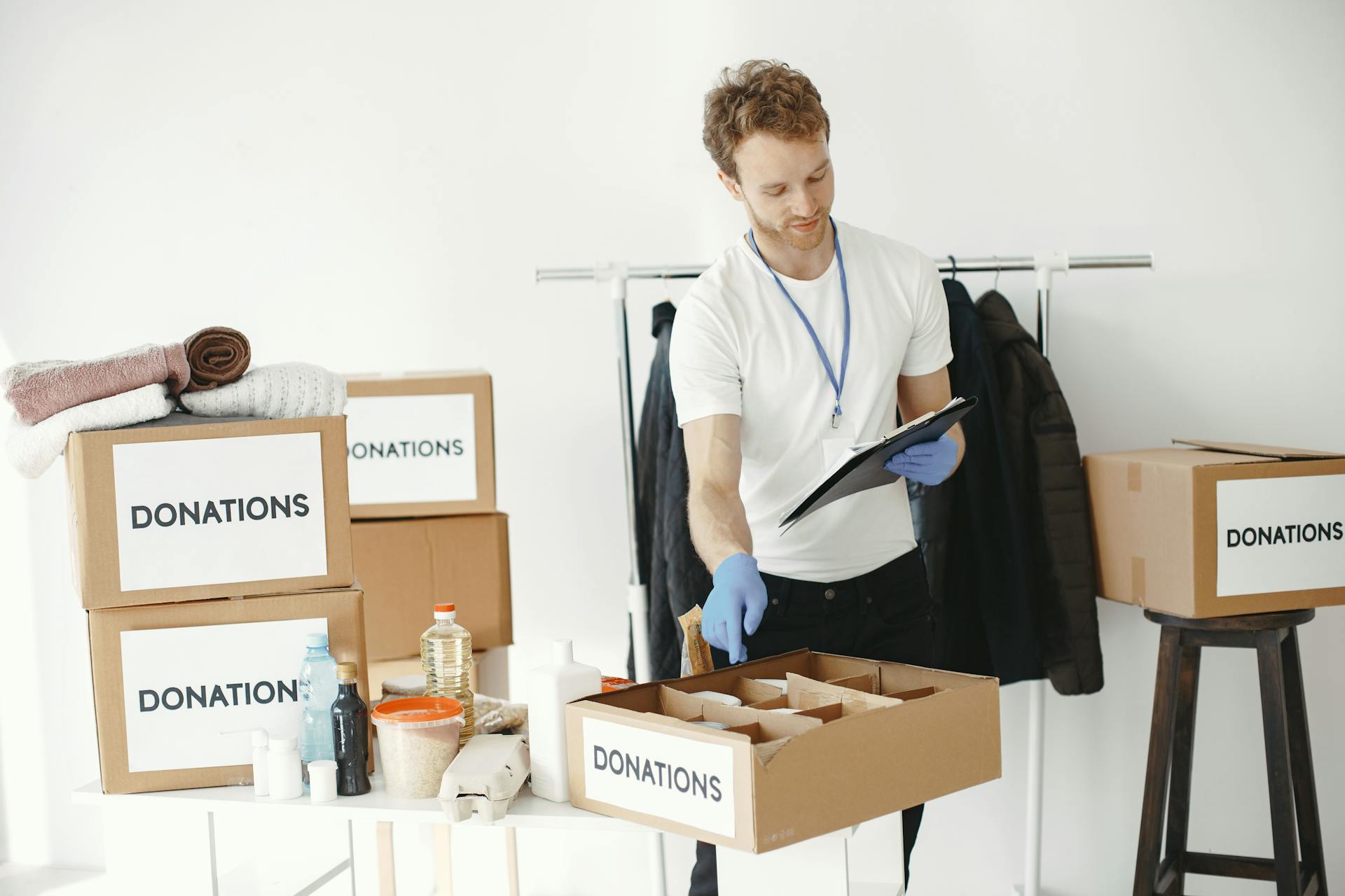 A Man Packing Donations