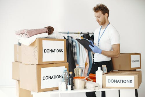 Free Donation Boxes on the Table  Stock Photo
