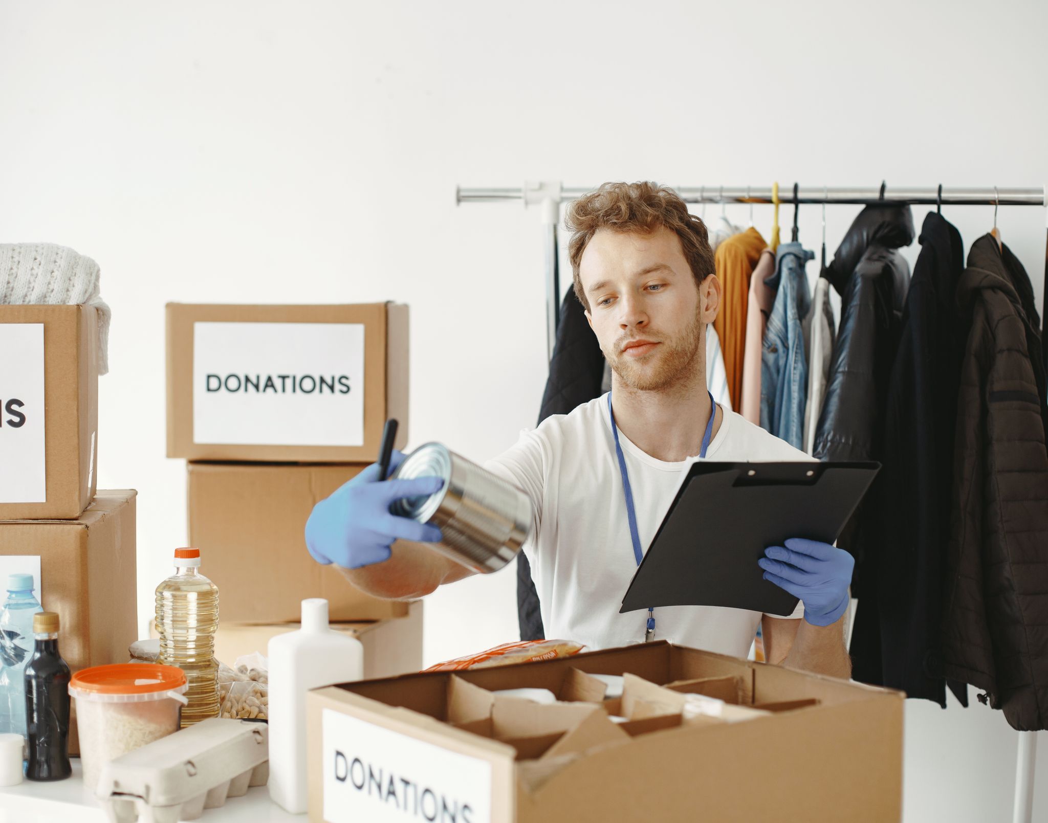 Volunteers sorting food donations
