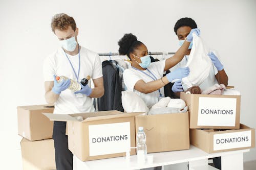 Volunteers packing up Goods 
