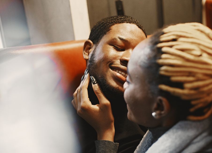 couple using dating app on smartphone