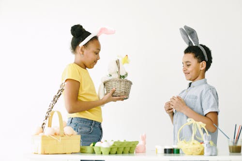 A Boy and a Girl Wearing Easter Bunny Headband