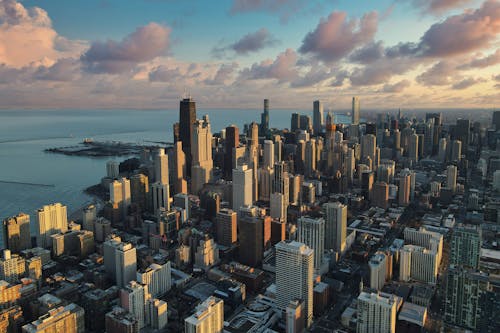 Aerial View of City Buildings near the Sea