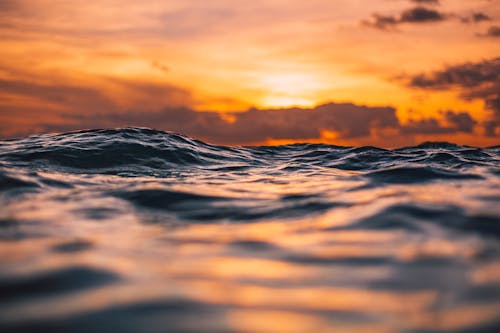 Foto profissional grátis de à beira mar, águas calmas, céu alaranjado