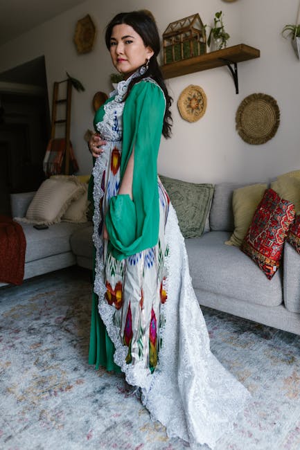 Side View Of Woman In Green Traditional Dress