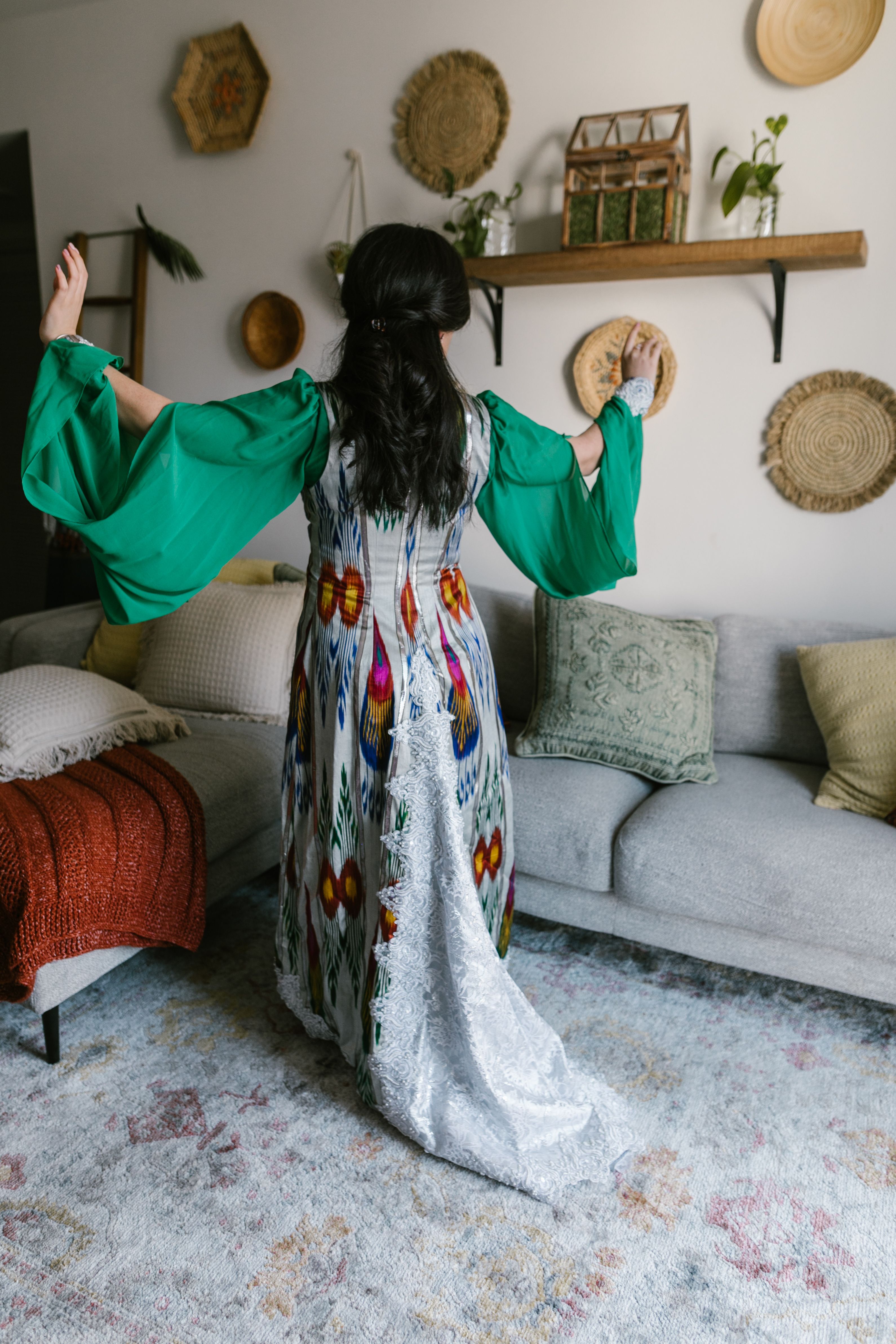 Back View Of Woman in White Red and Green Floral Dress · Free Stock Photo